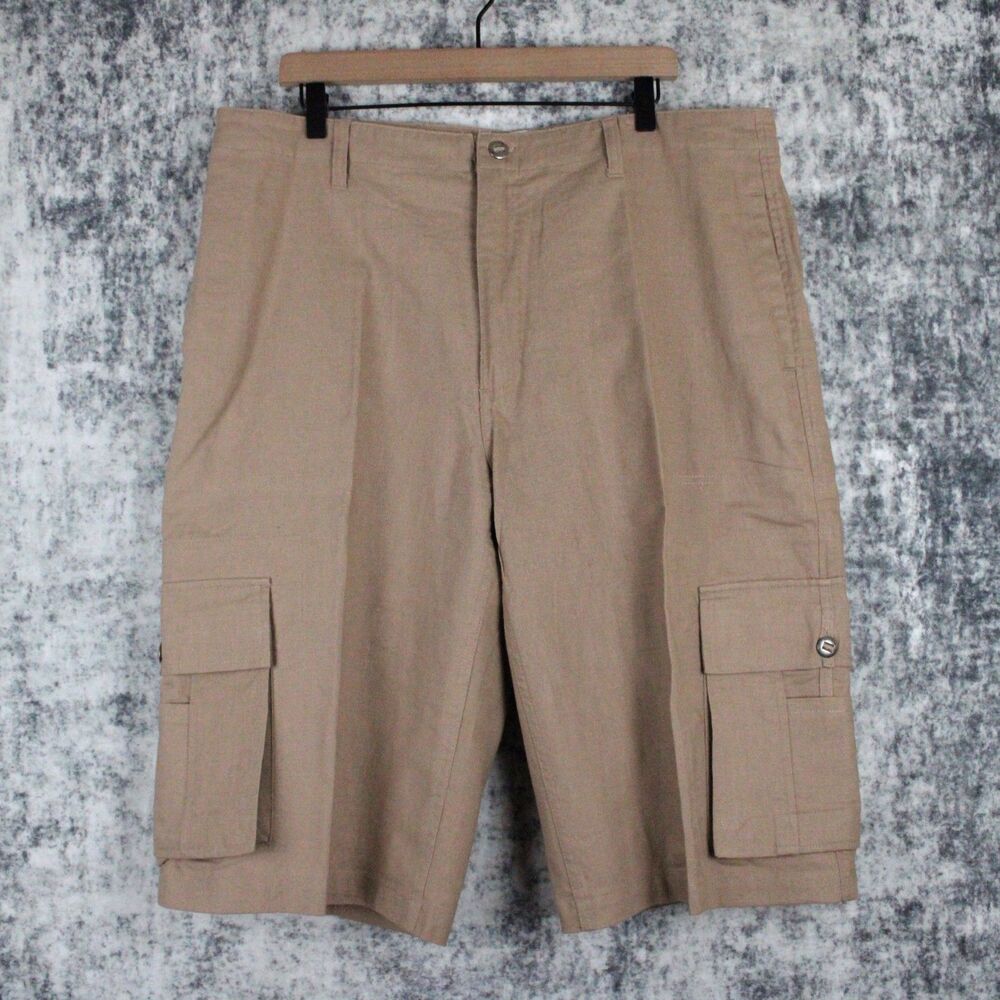 Sean John Collection Mens Size 36 x 15" Inseam Linen Blend Cargo Shorts Tan Y2K
